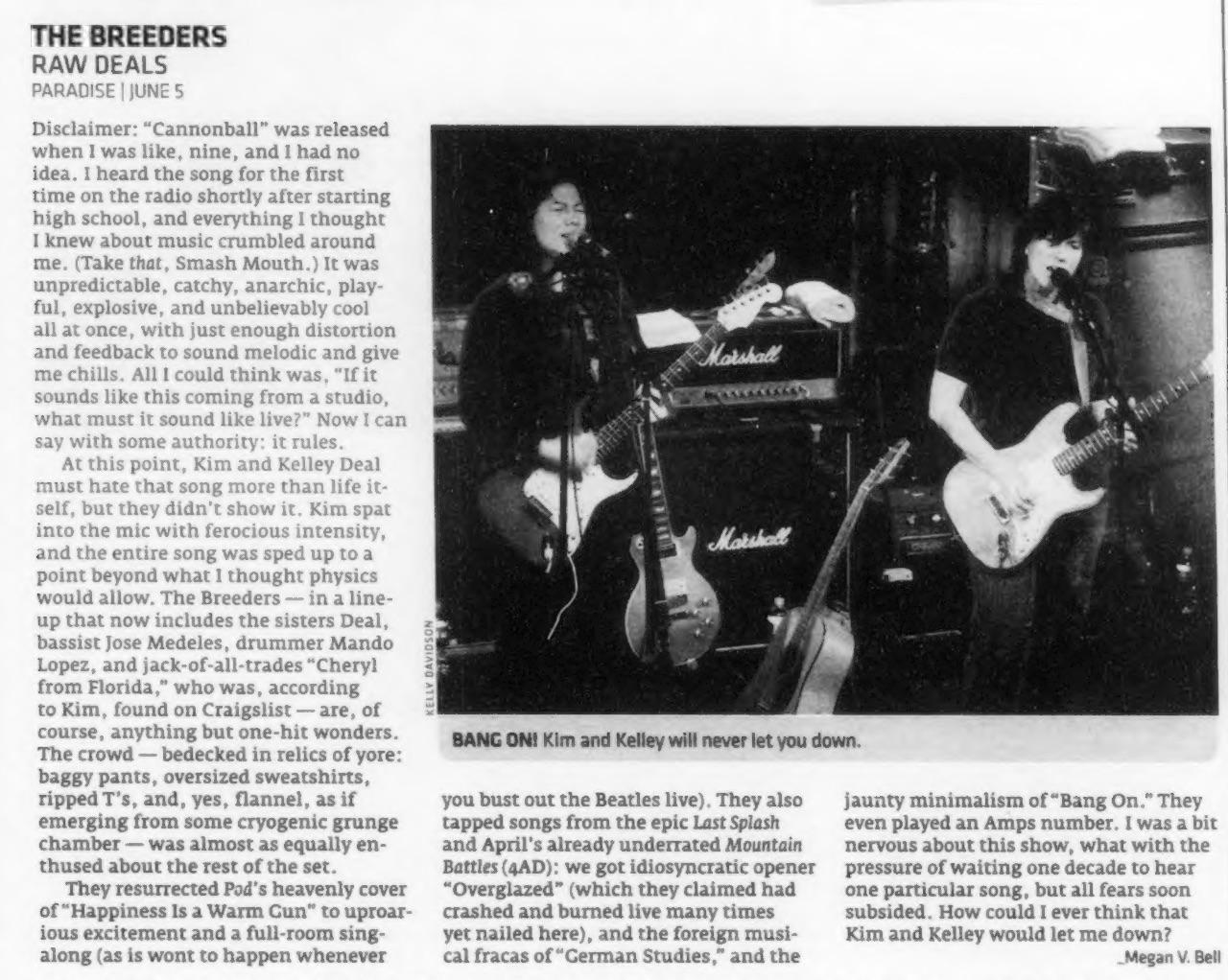 The Breeders — Jun 5, 2008 (Paradise Rock Club, Boston)