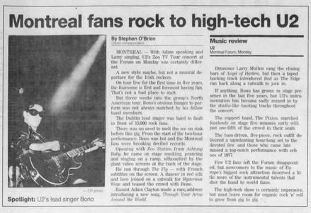 Montreal fans rock to U2