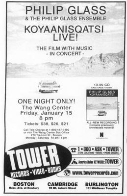 Phillip Glass — January 15, 1999 (Wang Center, Boston, MA) Advert