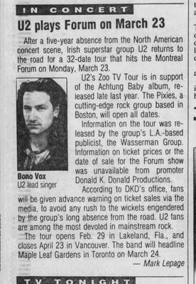 U2 (with Pixies) — Mar 23, 1992 (Montreal Forum)